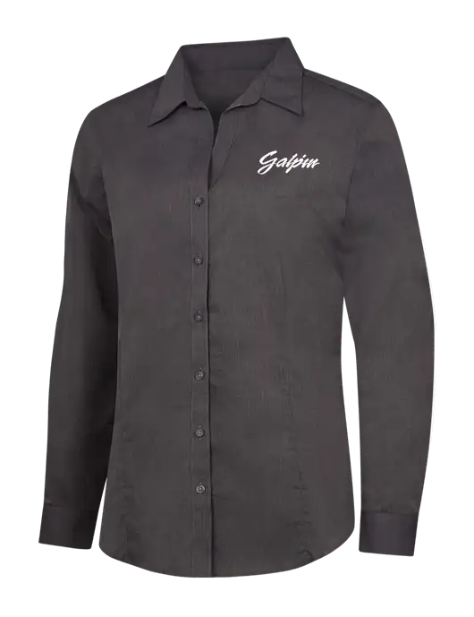 Womens Soft Black Crosshatch Easy Care Shirt w/Galpin Ford Logo