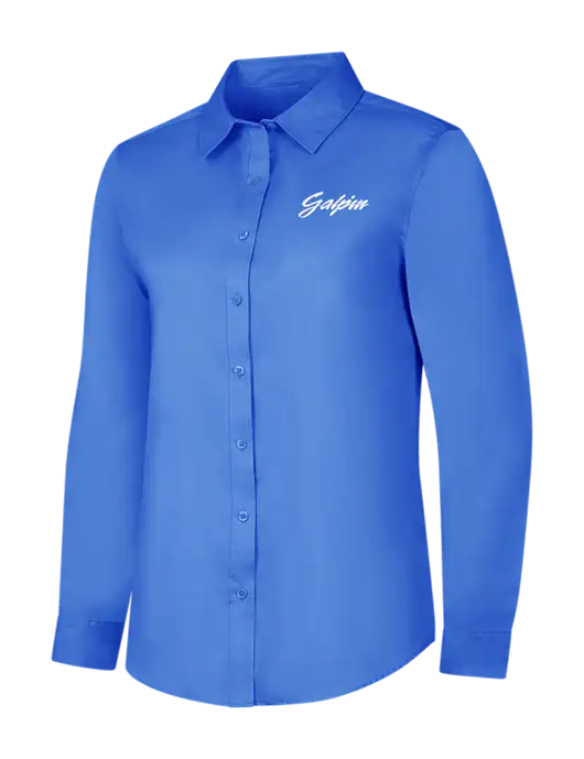 Dark Carolina Blue Womens Long Sleeve Superpro React Twill Shirt w/Galpin Ford Logo