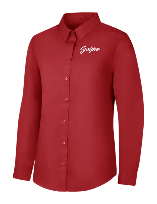 Womens Rich Red  Long Sleeve Carefree Poplin Shirt w/Galpin Ford Logo