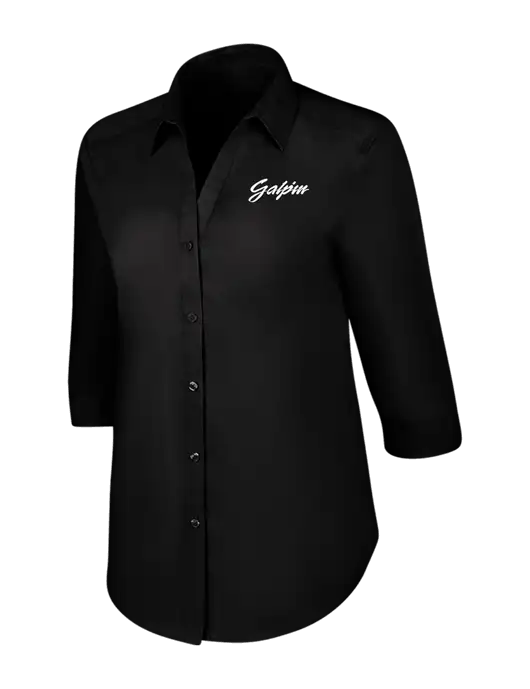 Womens Black 3/4 Sleeve Carefree Poplin Shirt w/Galpin Ford Logo