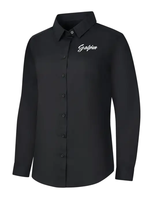 Womens Black Long Sleeve Carefree Poplin Shirt w/Galpin Ford Logo