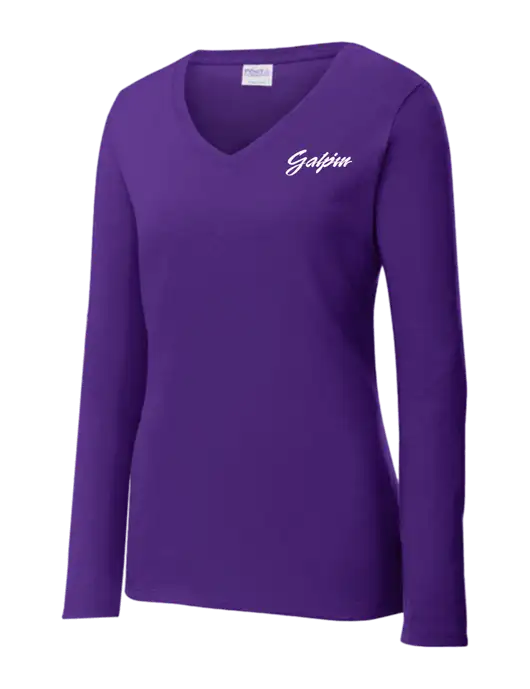 Womens  V-Neck Ring Spun Purple 4.5 oz Long Sleeve T-Shirt w/Galpin Ford Logo