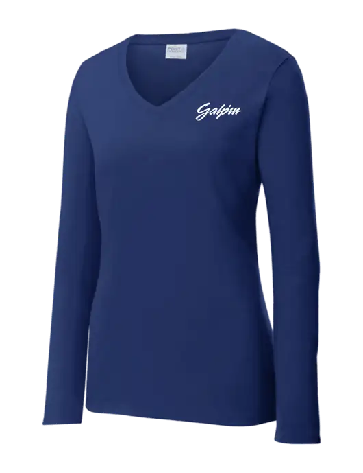 Womens  V-Neck Ring Spun Navy 4.5 oz Long Sleeve T-Shirt w/Galpin Ford Logo