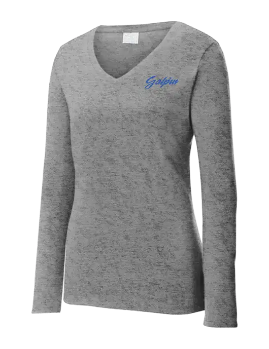 Womens  V-Neck Ring Spun Grey Heather 4.5 oz Long Sleeve T-Shirt w/Galpin Ford Logo