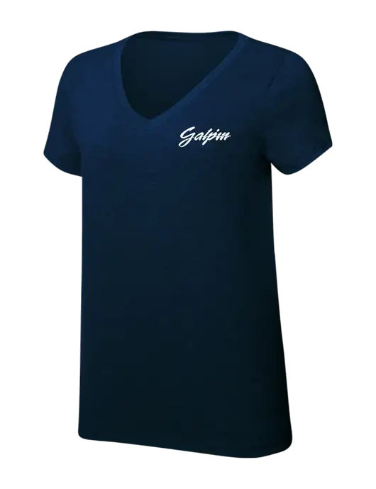 Womens Simply Soft V-Neck New Navy 4.5oz  Poly/Combed Ring Spun Cotton T-Shirt w/Galpin Ford Logo