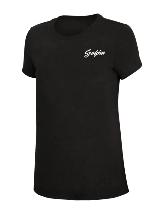 Womens Simply Soft Black 4.5oz Poly/Combed Ring Spun Cotton T-Shirt w/Galpin Ford Logo