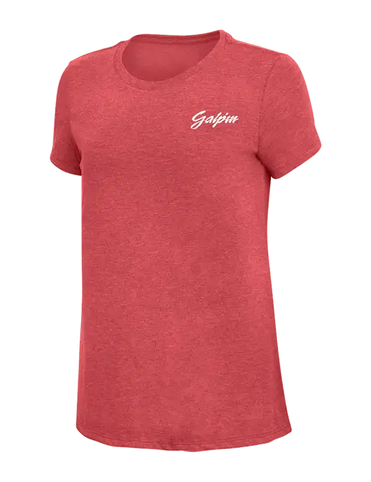 Womens Simply Soft Red Frost 4.5oz Poly/Combed Ring Spun Cotton T-Shirt w/Galpin Ford Logo