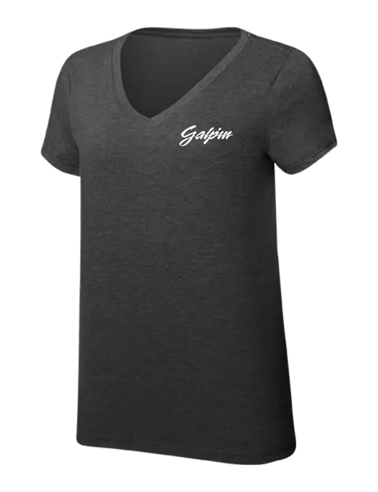 Womens Simply Soft V-Neck Black Frost 4.5oz  Poly/Combed Ring Spun Cotton T-Shirt w/Galpin Ford Logo