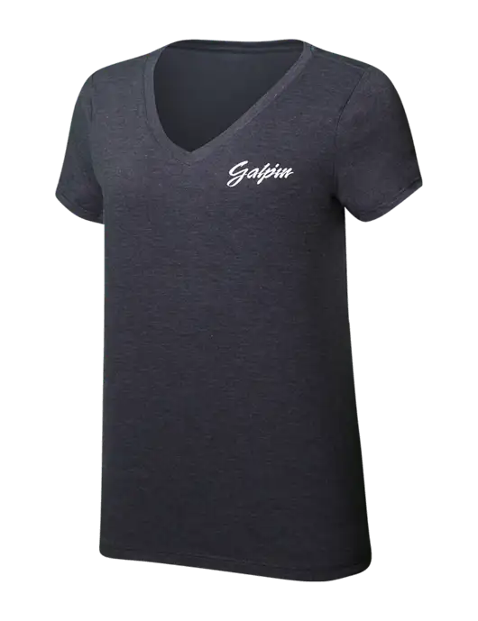 Womens Simply Soft V-Neck Heather Charcoal 4.5oz  Poly/Combed Ring Spun Cotton T-Shirt w/Galpin Ford Logo