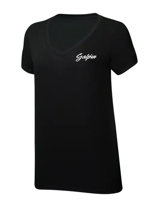 Womens Simply Soft V-Neck Black 4.5oz  Poly/Combed Ring Spun Cotton T-Shirt w/Galpin Ford Logo
