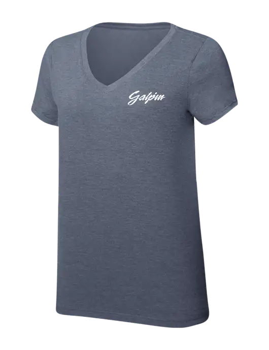 Womens Simply Soft V-Neck Navy Frost 4.5oz  Poly/Combed Ring Spun Cotton T-Shirt w/Galpin Ford Logo