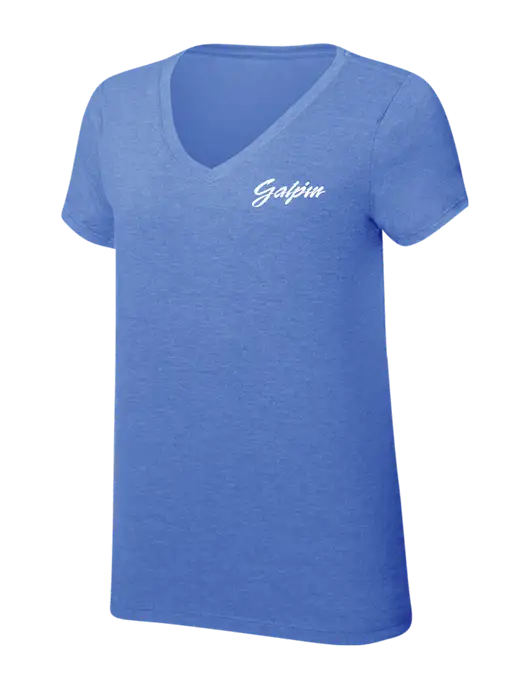 Womens Simply Soft V-Neck Royal Frost 4.5oz  Poly/Combed Ring Spun Cotton T-Shirt w/Galpin Ford Logo