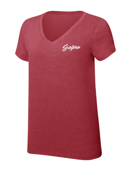 Womens Simply Soft V-Neck Red Frost 4.5oz  Poly/Combed Ring Spun Cotton T-Shirt w/Galpin Ford Logo