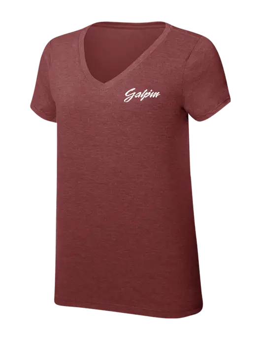 Womens Simply Soft V-Neck Maroon Frost 4.5oz  Poly/Combed Ring Spun Cotton T-Shirt w/Galpin Ford Logo