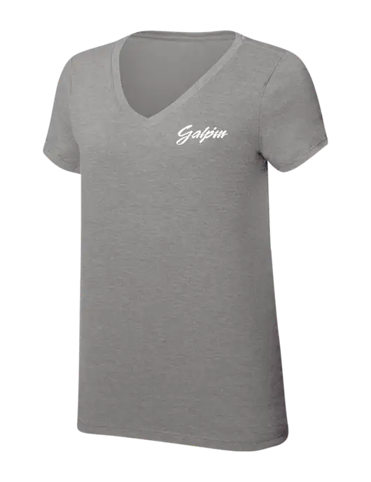 Womens Simply Soft V-Neck Grey Frost 4.5oz  Poly/Combed Ring Spun Cotton T-Shirt w/Galpin Ford Logo