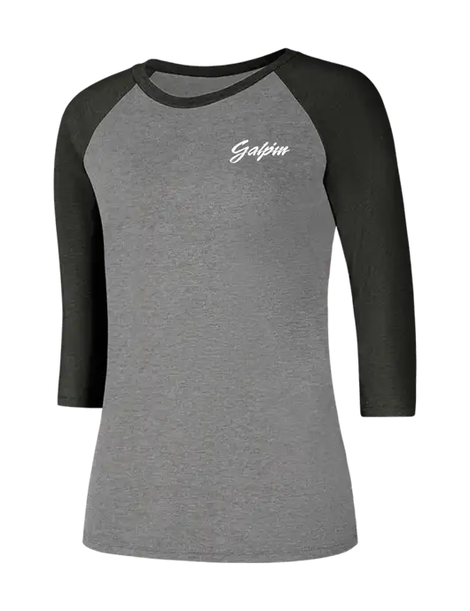 Womens Simply Soft 3/4 Sleeve Black Frost/Grey Frost Ring Spun Cotton T-Shirt w/Galpin Ford Logo