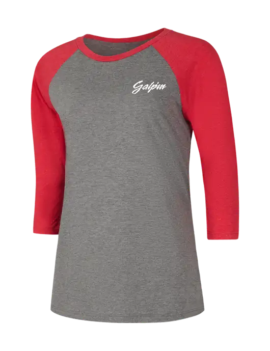 Womens Simply Soft 3/4 Sleeve Red Frost/Grey Frost Ring Spun Cotton T-Shirt w/Galpin Ford Logo