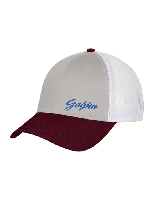 Maroon/Heather Grey/White Mesh Trucker Cap Snap Back w/Galpin Ford Logo