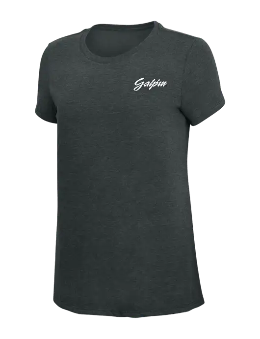 Womens Simply Soft Black Frost 4.5oz Poly/Combed Ring Spun Cotton T-Shirt w/Galpin Ford Logo
