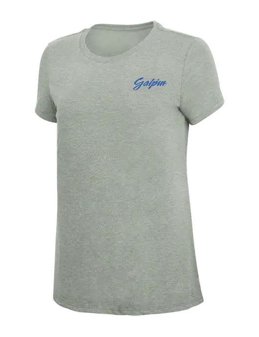 Womens Simply Soft Heathered Light Grey 4.5oz Poly/Combed Ring Spun Cotton T-Shirt w/Galpin Ford Logo
