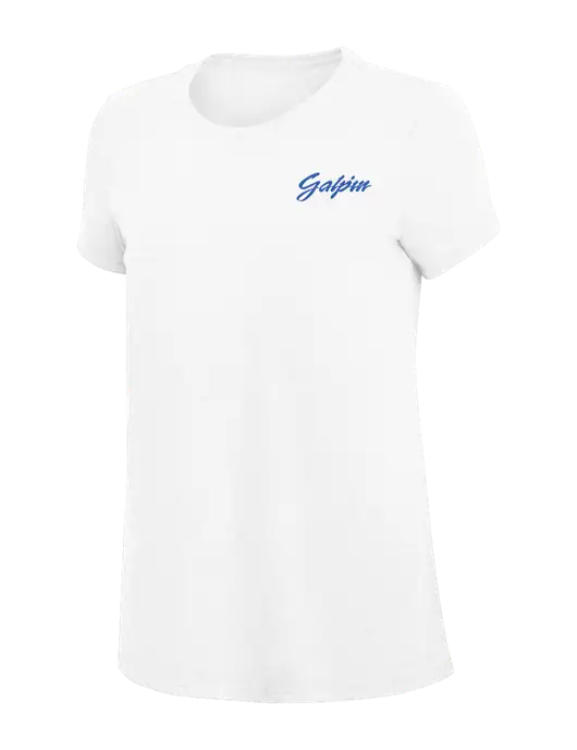 Womens Simply Soft White 4.5oz Poly/Combed Ring Spun Cotton T-Shirt
 w/Galpin Ford Logo