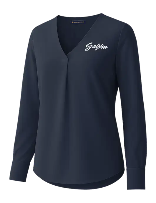 Brooks Brothers Womens Dark Navy Open-Neck Satin Blouse  w/Galpin Ford Logo
