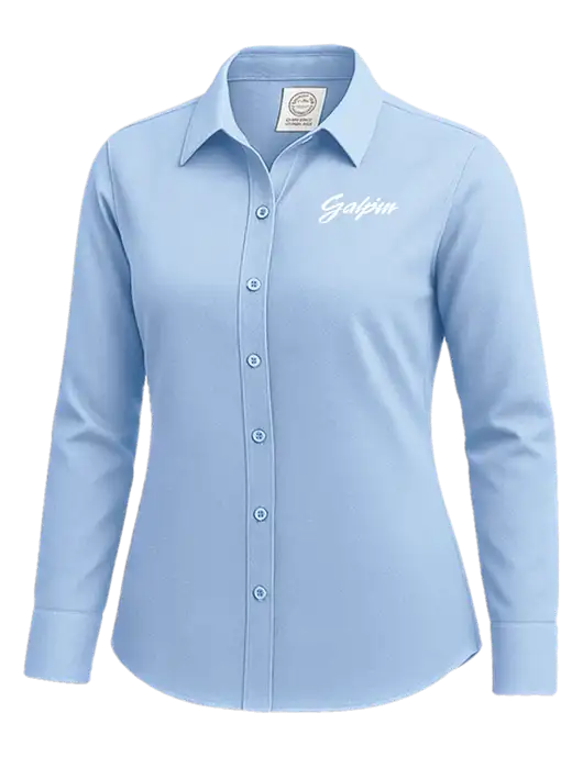 Brooks Brothers Womens Light Blue Wrinkle-Free Stretch Nailhead Shirt w/Galpin Ford Logo