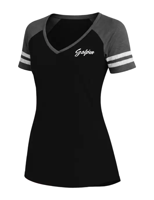 Womens Black/Charcoal Heather V-Neck Game Tee w/Galpin Ford Logo