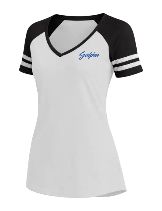Womens White/Black V-Neck Game Tee w/Galpin Ford Logo