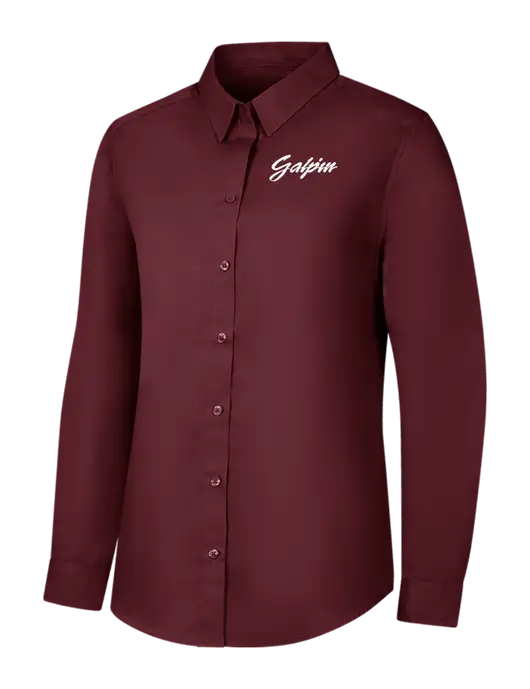 Womens Maroon Long Sleeve Carefree Poplin Shirt w/Galpin Ford Logo