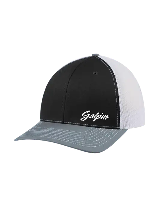 Richardson Adjustable Snapback Original 112 Trucker Cap Black/Light Heather Grey/White Mesh w/Galpin Ford Logo