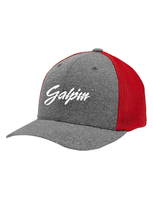 Flexfit Red/Medium Grey Heather Melange Mesh Back Trucker Cap w/Galpin Ford Logo